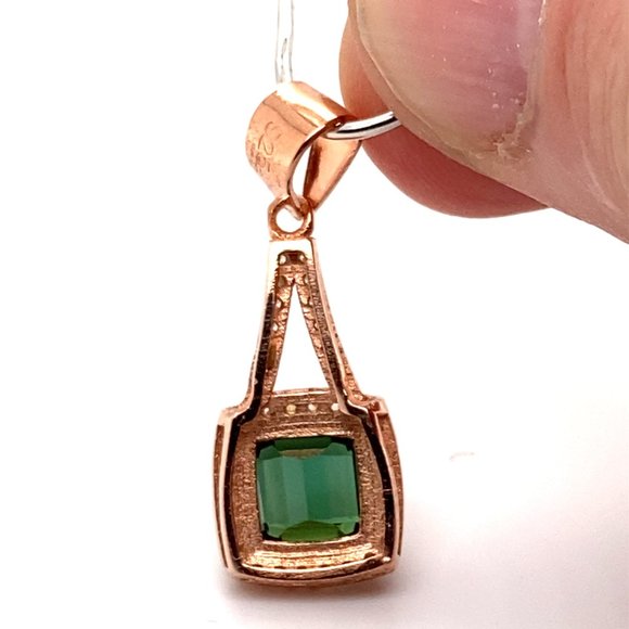 Green Tourmaline 1.20ct Rose Gold Silver Pendant - Picture 3 of 7